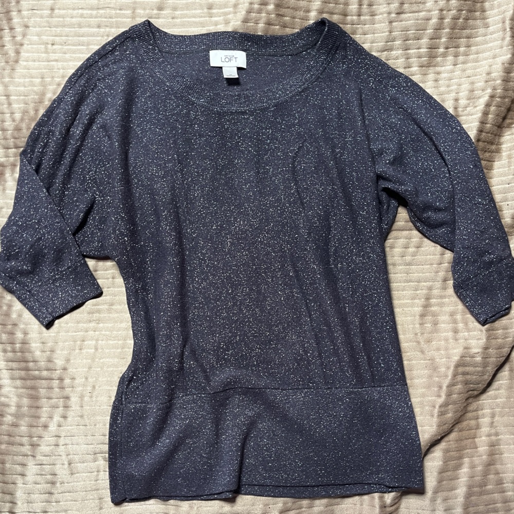 Ann Taylor LOFT Black Sparkle Scoop-Neck Knit Top Medium
